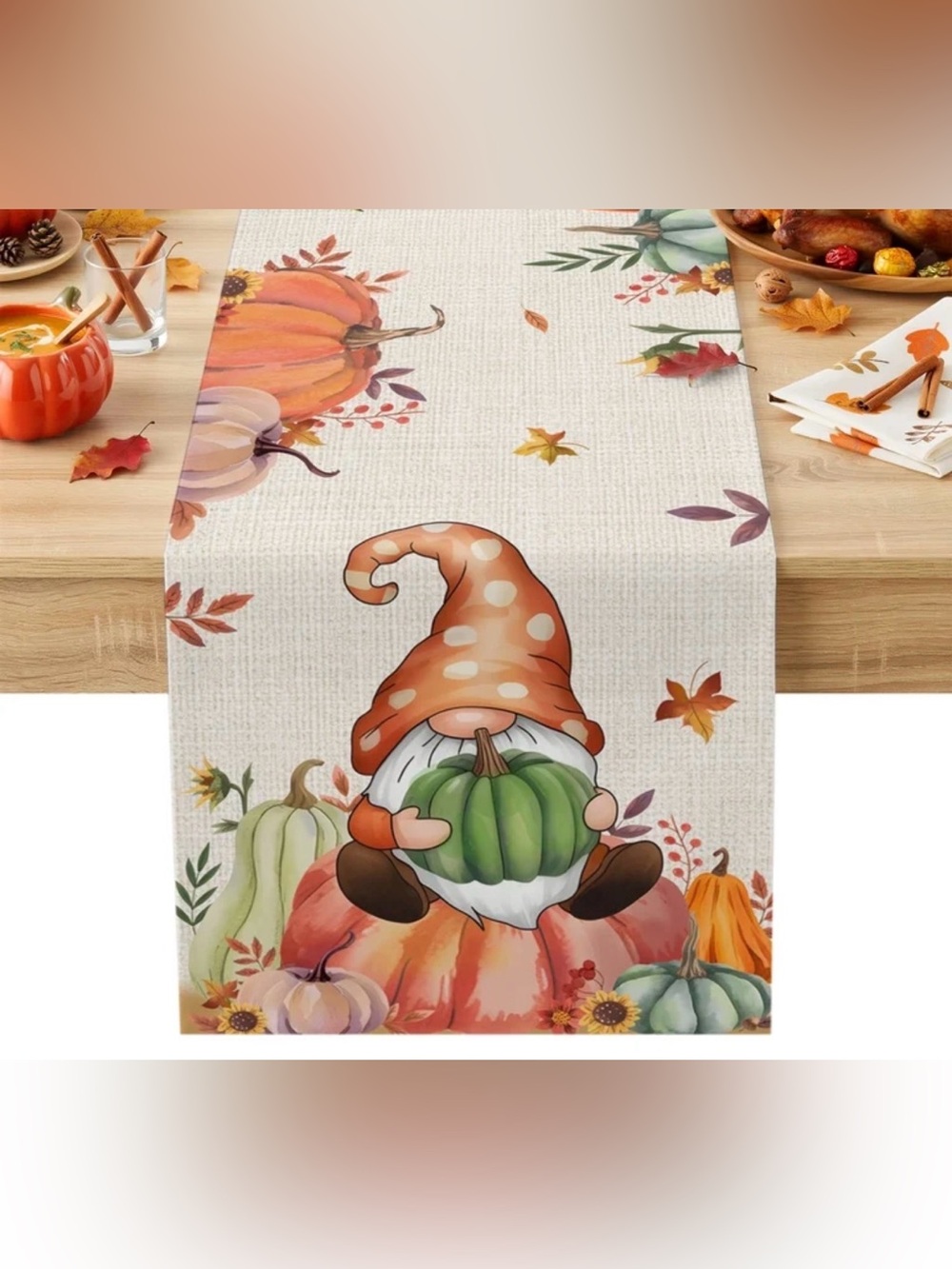 Fall Gnome Table Runner – Autumn Pumpkin & Leaves Decor new